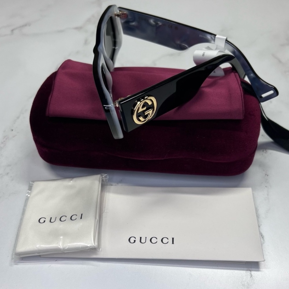 Gucci GG0516S Shiny Bilayer Black White Mother Of Pearl Sunglasses